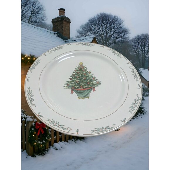 East Bay Import Co. Holiday Dinner Plate With Christmas Tree Design Porcelain Wh - Picture 2 of 4